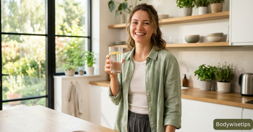 woman drinking water during intermittent fasting to avoid hunger and dehydration