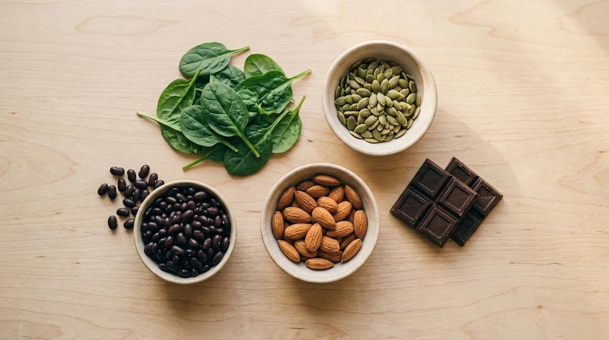 Magnesium-rich foods like spinach, nuts, seeds and dark chocolate that support sleep