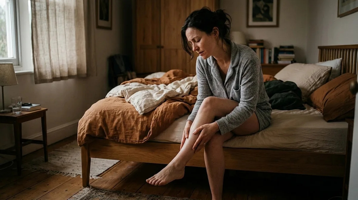 person experiencing nighttime muscle cramps, a common sign of magnesium deficiency